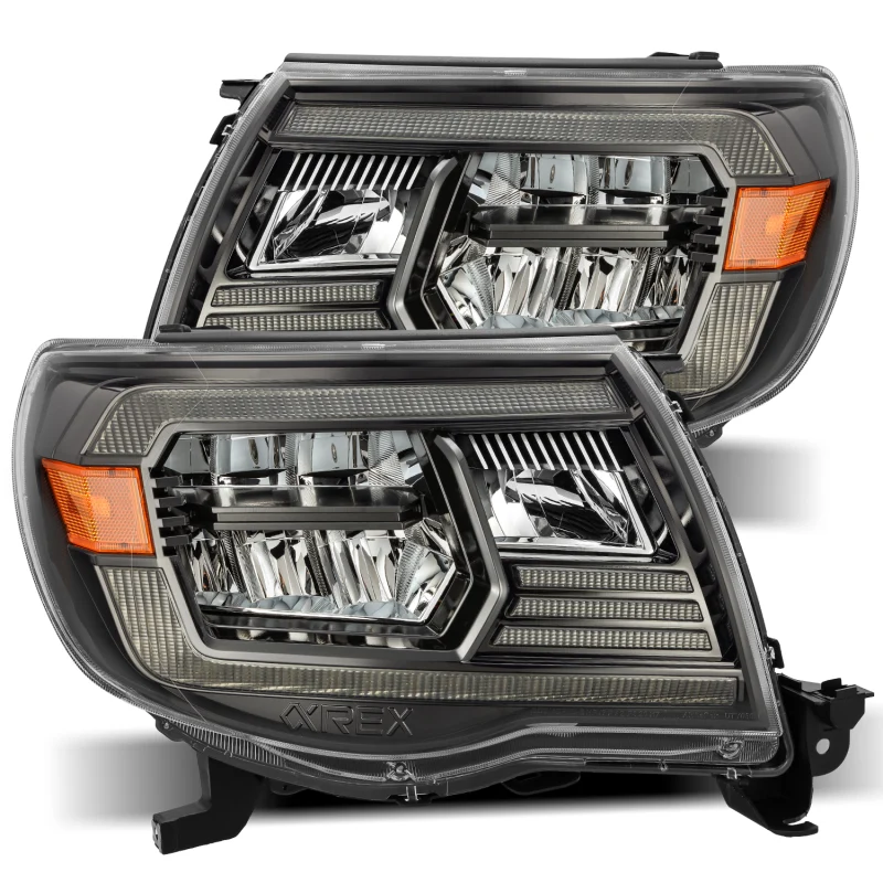 2005-2011 Tacoma AlphaRex LUXX Crystal Headlights Plank-Style - Alpha-Black