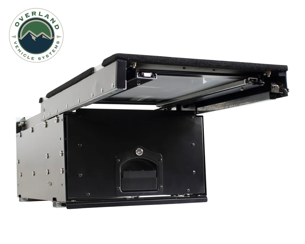 Cargo Box With Slide Out Drawer & Working Station Size Black Powder Coat Universal Overland Vehicle Systems - Image 3
