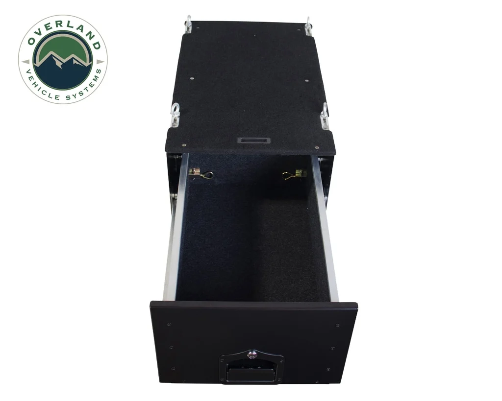 Cargo Box With Slide Out Drawer & Working Station Size Black Powder Coat Universal Overland Vehicle Systems - Image 6