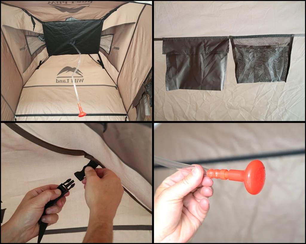 Portable Shower and Privacy Room Retractable Floor, Amenity Pouches 5x7 Foot Quick Set Up Overland Vehicle Systems - Image 9
